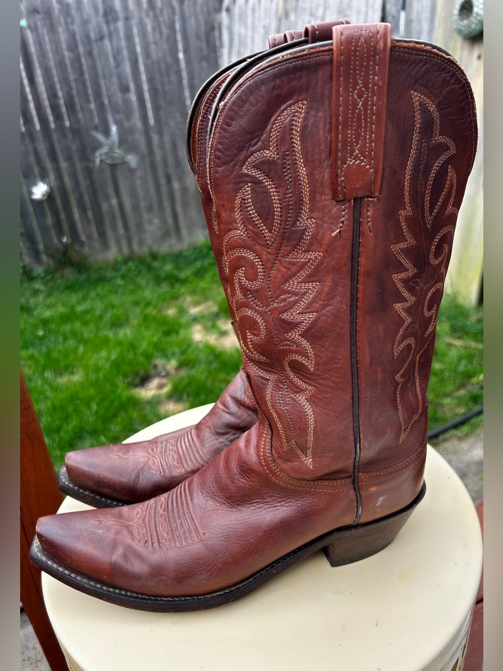 1883 by Lucchese Women’s 9B Brown Leather Snip Toe Western Cowboy Boots USA